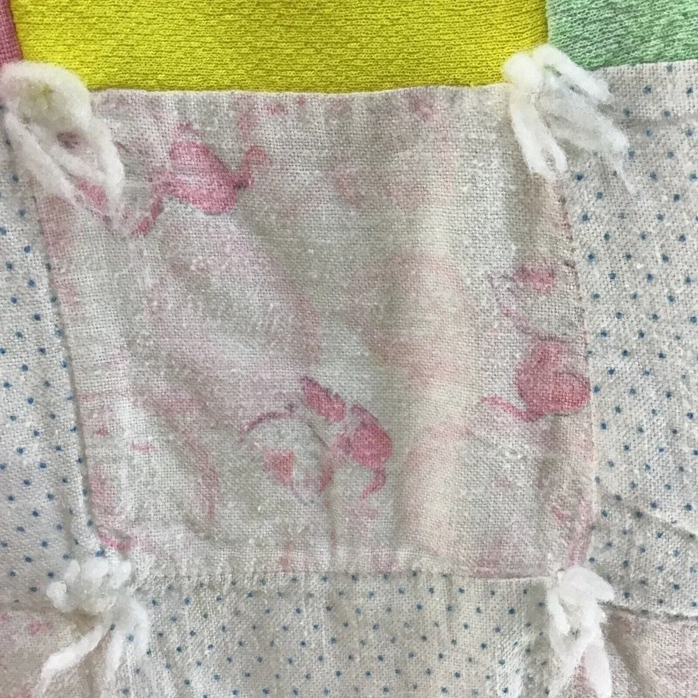 Vintage Baby Blanket Quilt‎ Throw Pink Bunnies Kittens 51